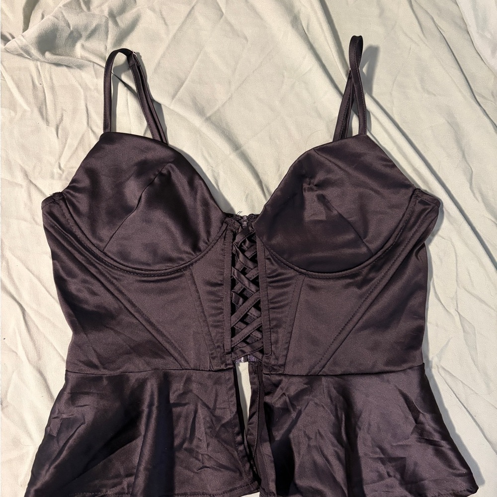 NWT Sleek Black Satin Corset Top